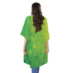 Lime Green Polygonal Geometric Print Open Front Beach Cover Up