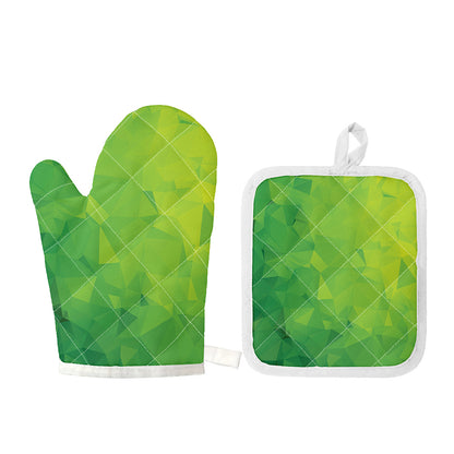 Lime Green Polygonal Geometric Print Oven Mitt And Pot Holder Set