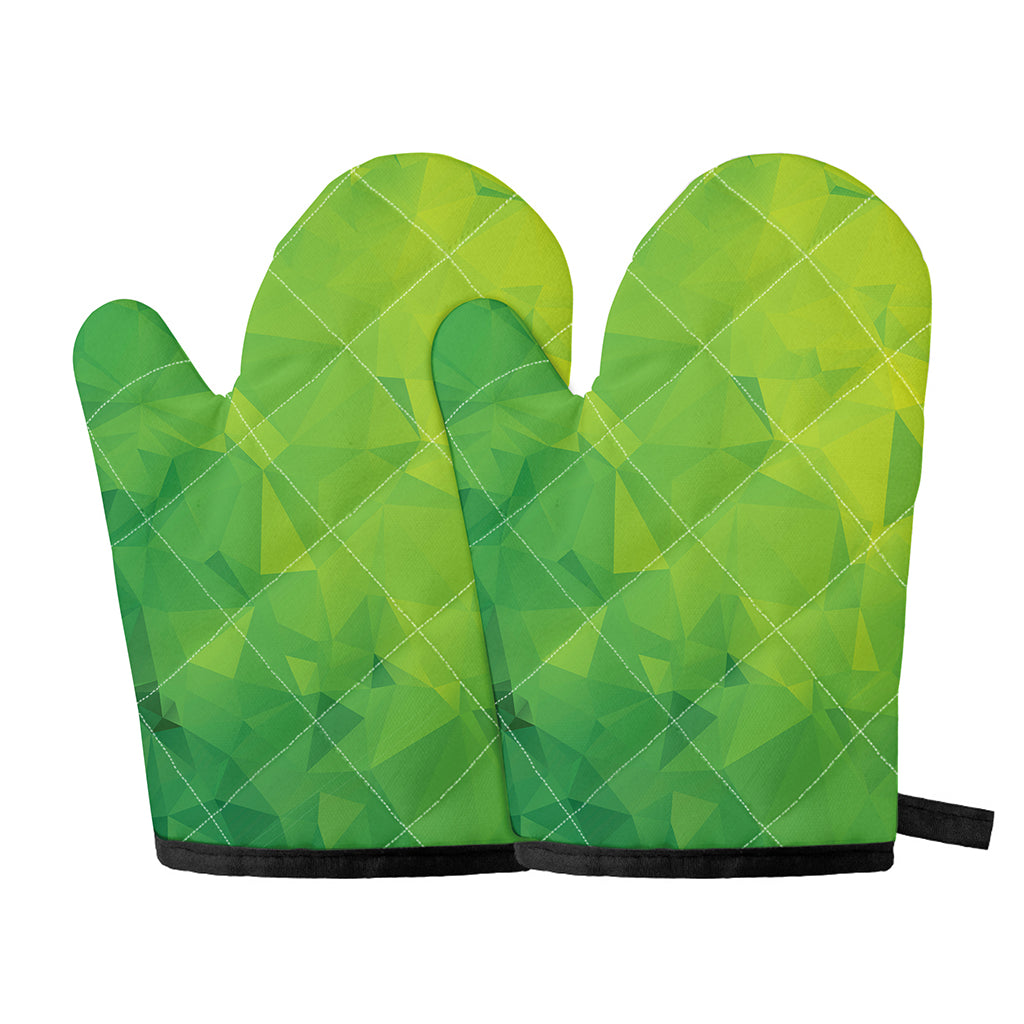 Lime Green Polygonal Geometric Print Oven Mitts