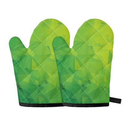 Lime Green Polygonal Geometric Print Oven Mitts