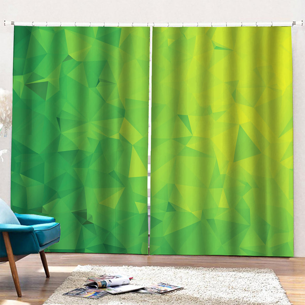 Lime Green Polygonal Geometric Print Pencil Pleat Curtains