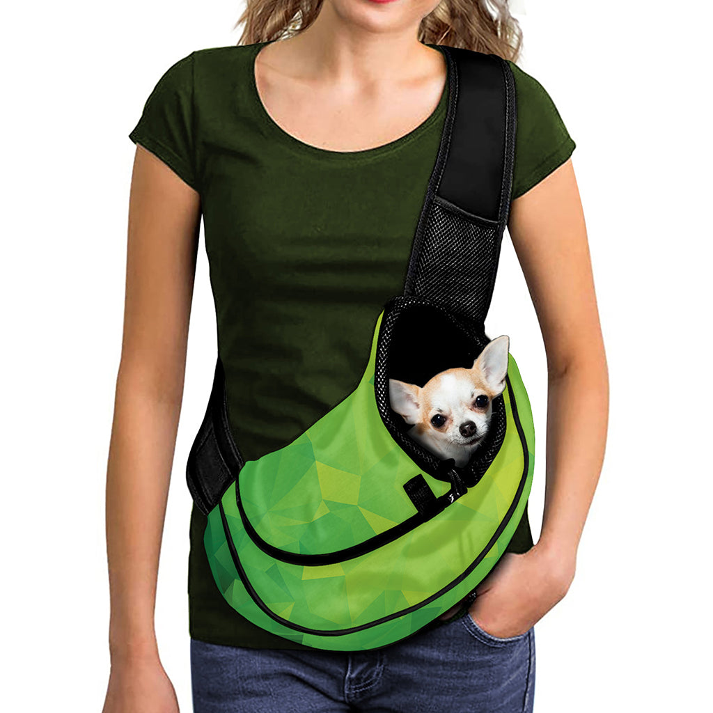 Lime Green Polygonal Geometric Print Pet Sling Carrier