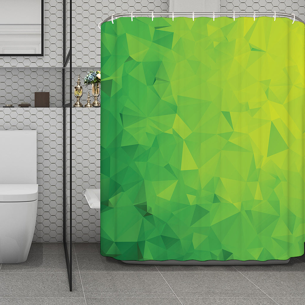 Lime Green Polygonal Geometric Print Polyester Shower Curtain