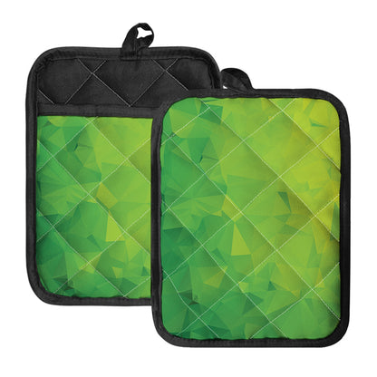 Lime Green Polygonal Geometric Print Pot Holders With Pocket