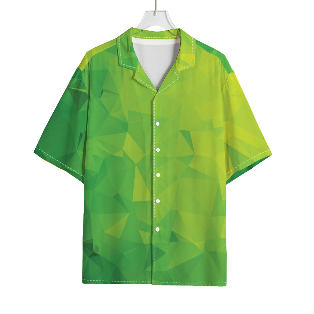 Lime Green Polygonal Geometric Print Rayon Hawaiian Shirt