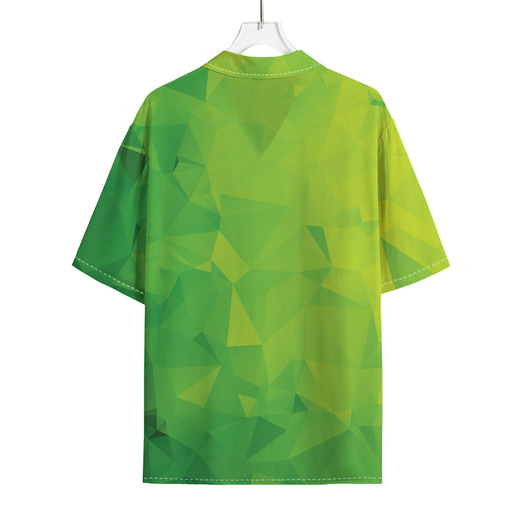 Lime Green Polygonal Geometric Print Rayon Hawaiian Shirt