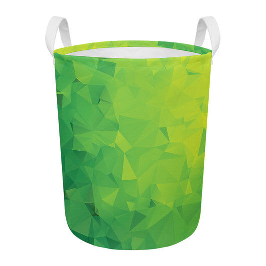 Lime Green Polygonal Geometric Print Round Laundry Basket