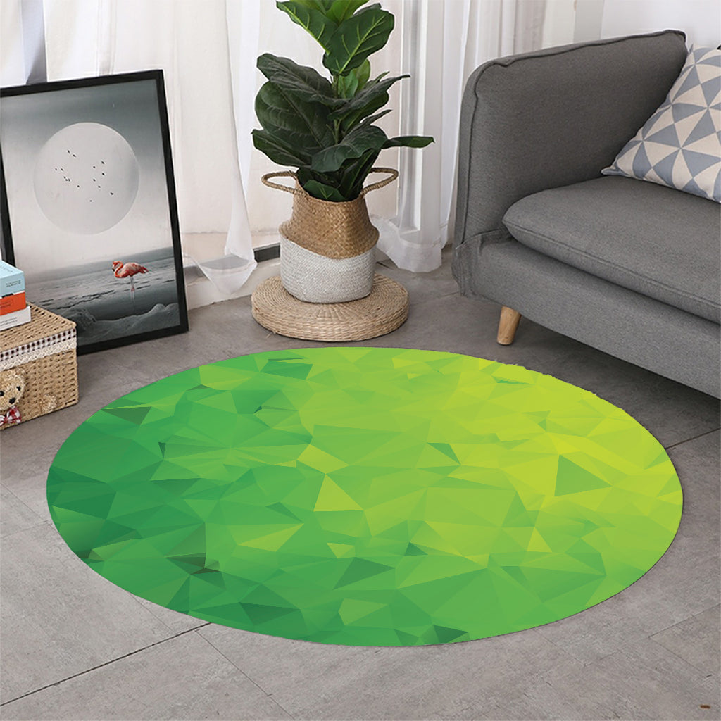 Lime Green Polygonal Geometric Print Round Rug