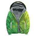 Lime Green Polygonal Geometric Print Sherpa Lined Zip Up Hoodie