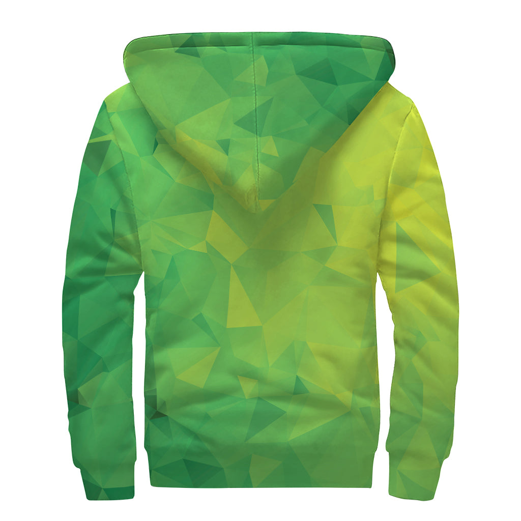 Lime Green Polygonal Geometric Print Sherpa Lined Zip Up Hoodie