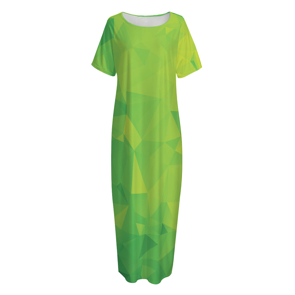 Lime Green Polygonal Geometric Print Short Sleeve Long Nightdress