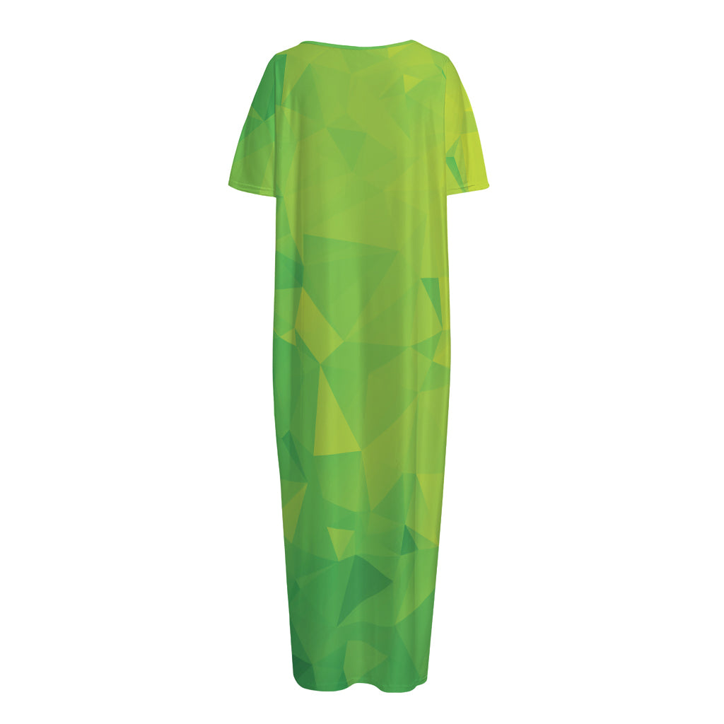 Lime Green Polygonal Geometric Print Short Sleeve Long Nightdress