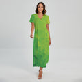 Lime Green Polygonal Geometric Print Short Sleeve Maxi Dress