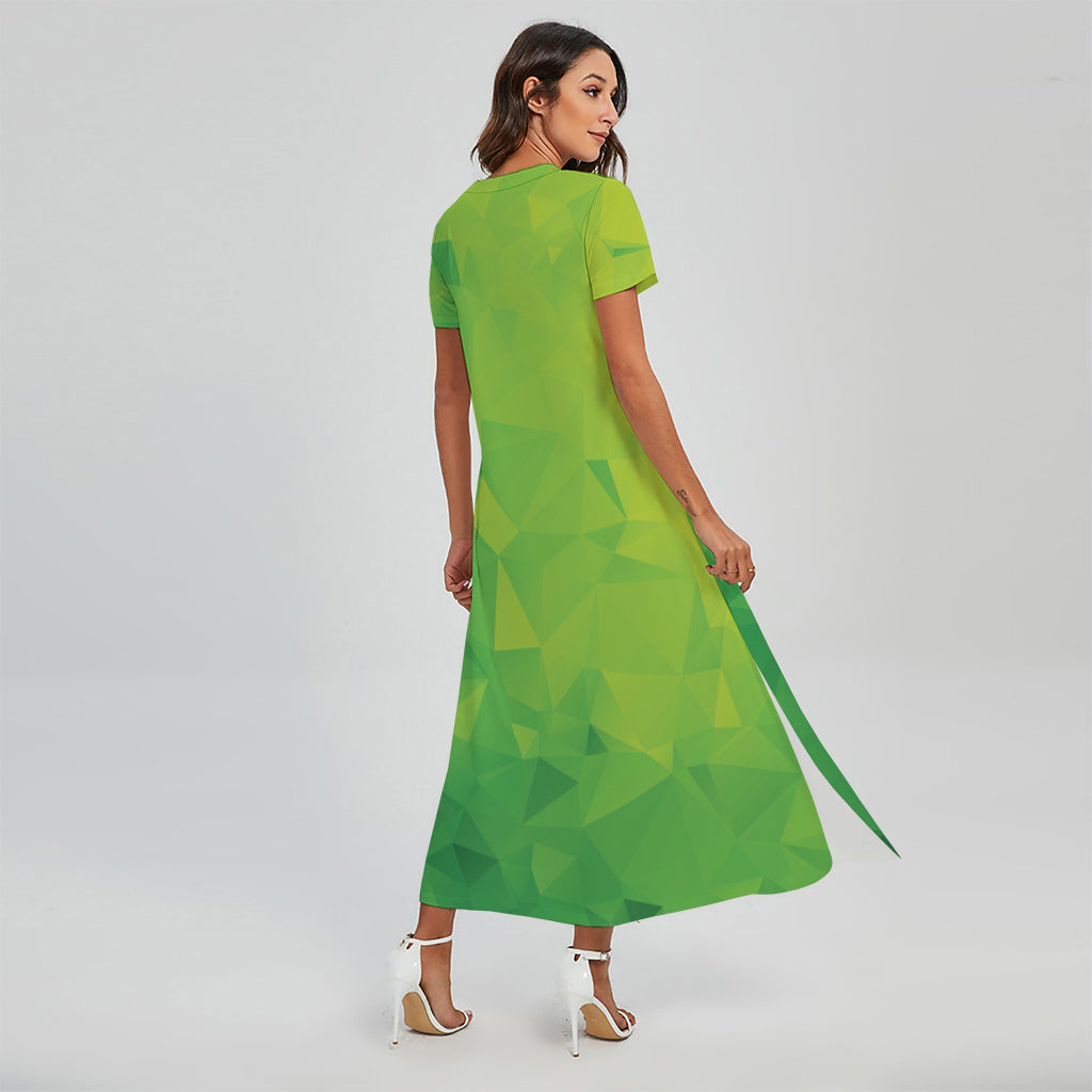 Lime Green Polygonal Geometric Print Short Sleeve Maxi Dress
