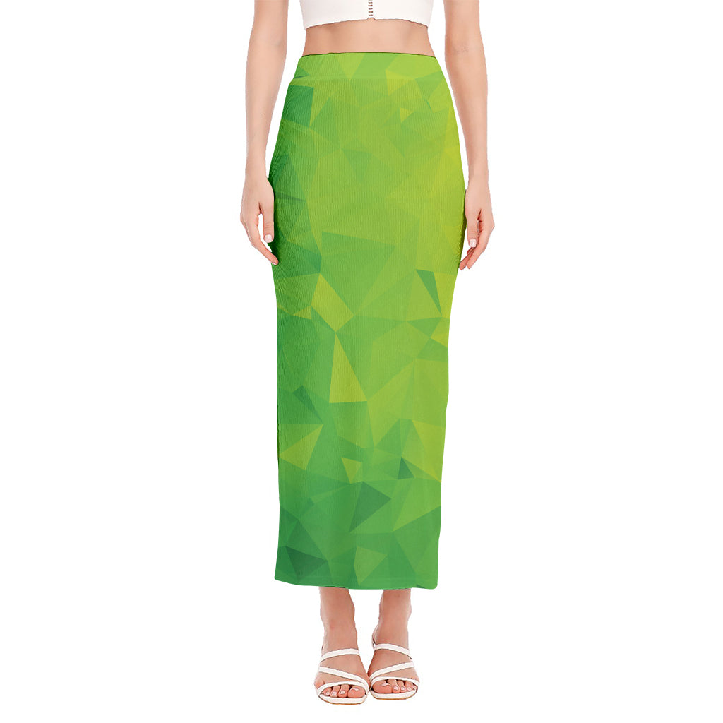 Lime Green Polygonal Geometric Print Side Slit Maxi Skirt