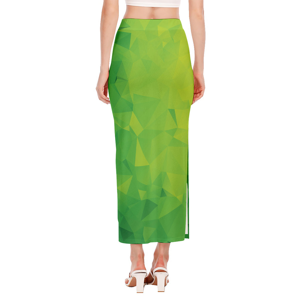 Lime Green Polygonal Geometric Print Side Slit Maxi Skirt