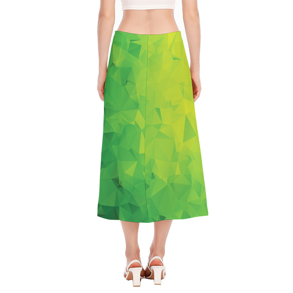 Lime Green Polygonal Geometric Print Side Slit Midi Skirt