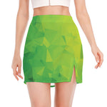 Lime Green Polygonal Geometric Print Side Slit Mini Skirt