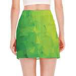 Lime Green Polygonal Geometric Print Side Slit Mini Skirt
