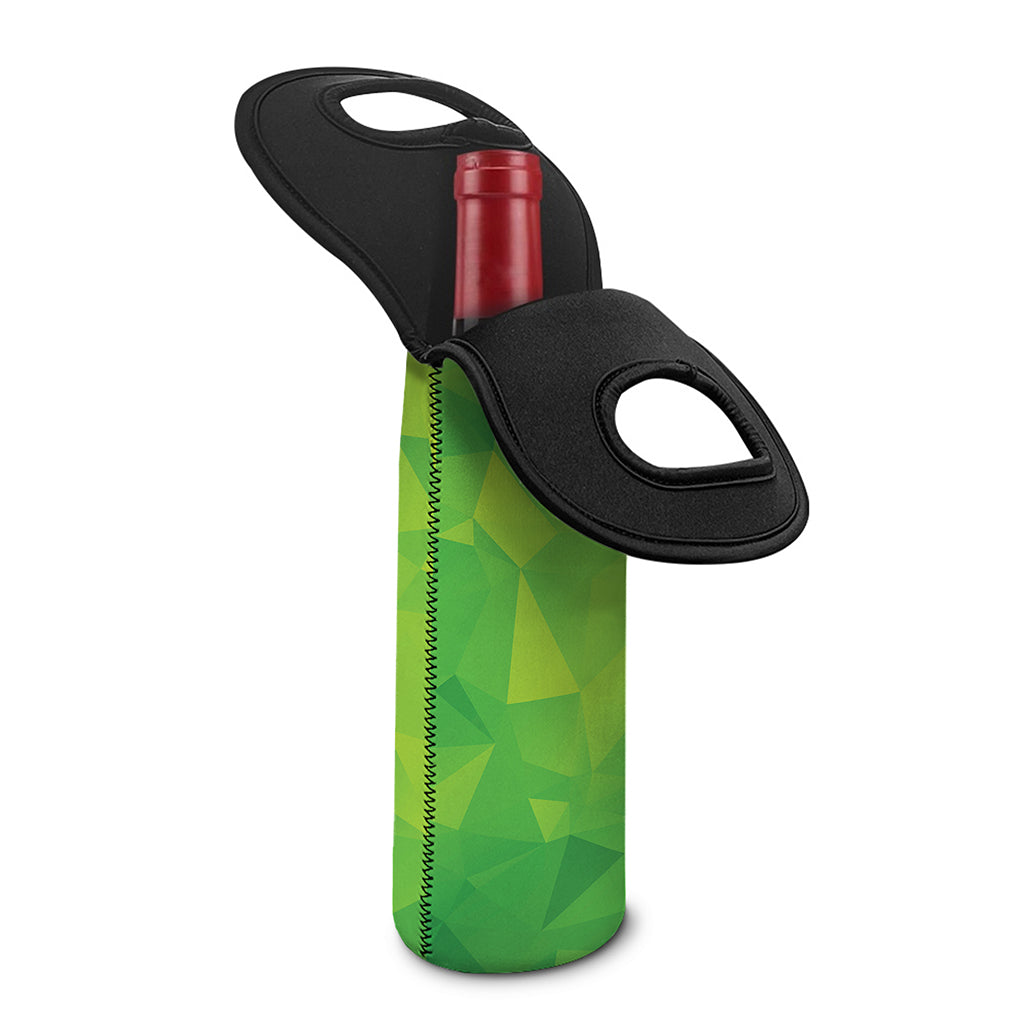 Lime Green Polygonal Geometric Print Single Neoprene Wine Tote