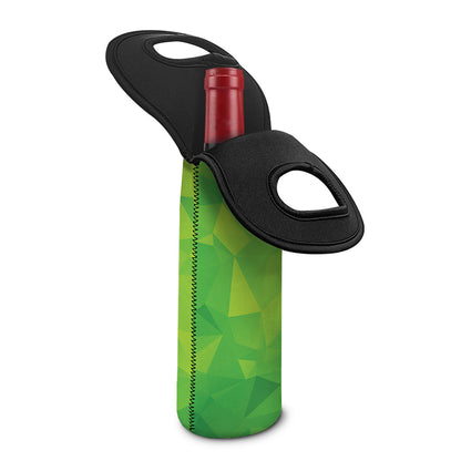 Lime Green Polygonal Geometric Print Single Neoprene Wine Tote