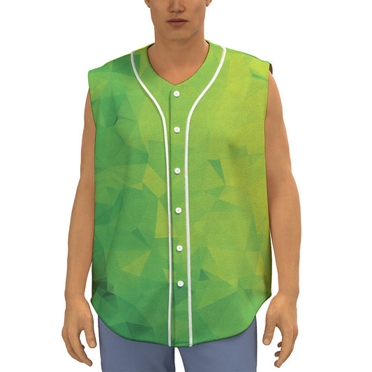 Lime Green Polygonal Geometric Print Sleeveless Baseball Jersey