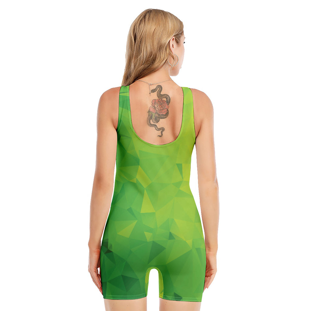 Lime Green Polygonal Geometric Print Sleeveless One Piece Swimsuit