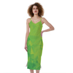 Lime Green Polygonal Geometric Print Slim Fit Midi Cami Dress