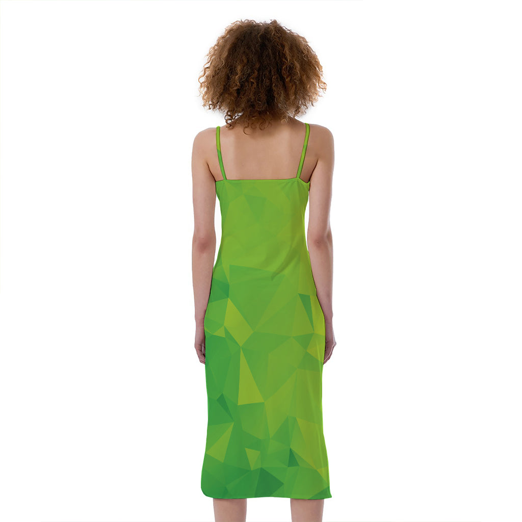Lime Green Polygonal Geometric Print Slim Fit Midi Cami Dress