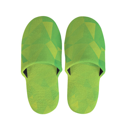 Lime Green Polygonal Geometric Print Slippers