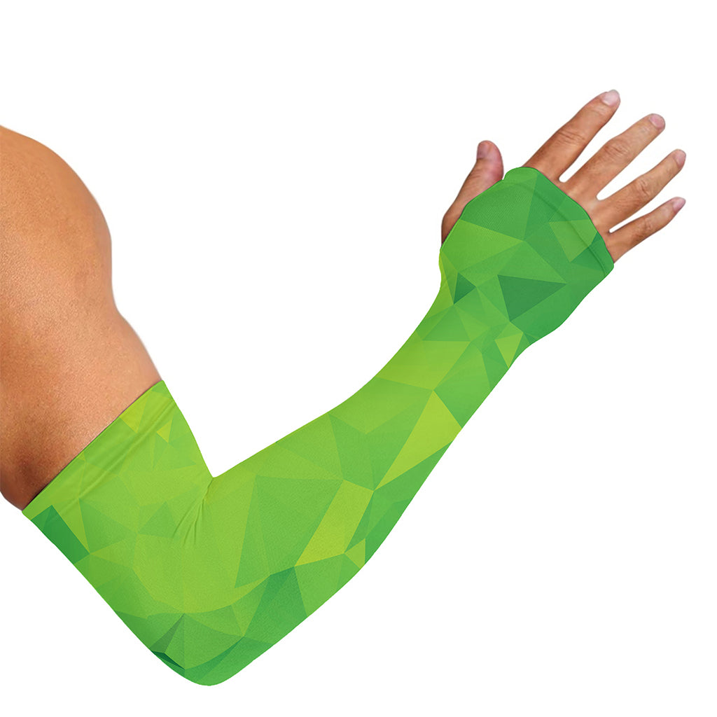 Lime Green Polygonal Geometric Print Sun Protection Arm Sleeves