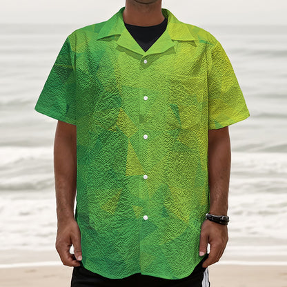 Lime Green Polygonal Geometric Print Textured Short Sleeve Shirt