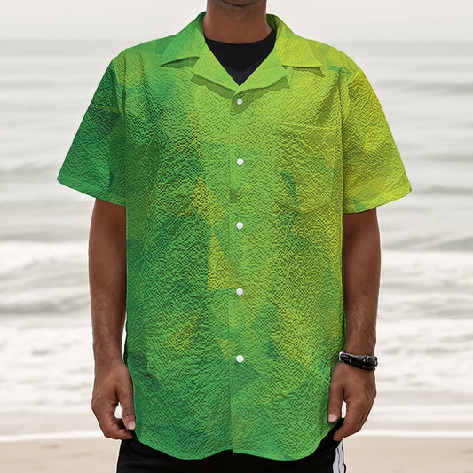 Lime Green Polygonal Geometric Print Textured Short Sleeve Shirt