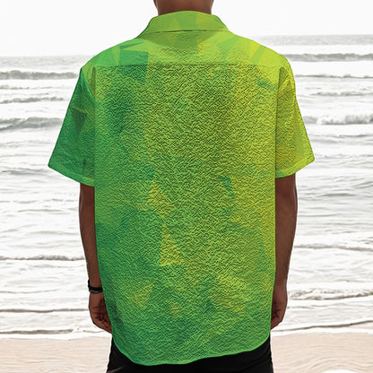 Lime Green Polygonal Geometric Print Textured Short Sleeve Shirt