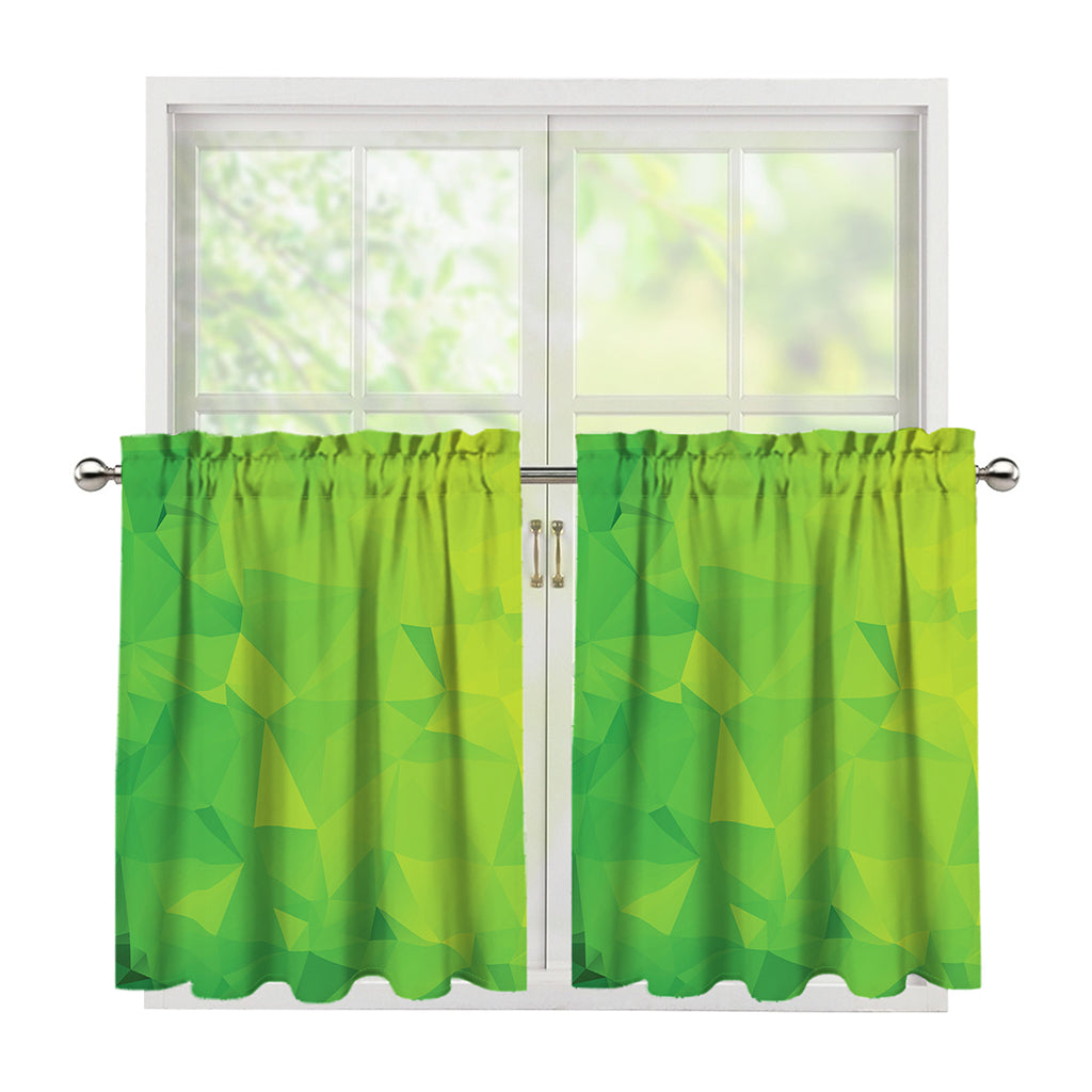 Lime Green Polygonal Geometric Print Tier Curtains