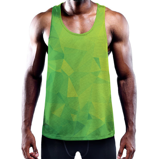 Lime Green Polygonal Geometric Print Training Tank Top