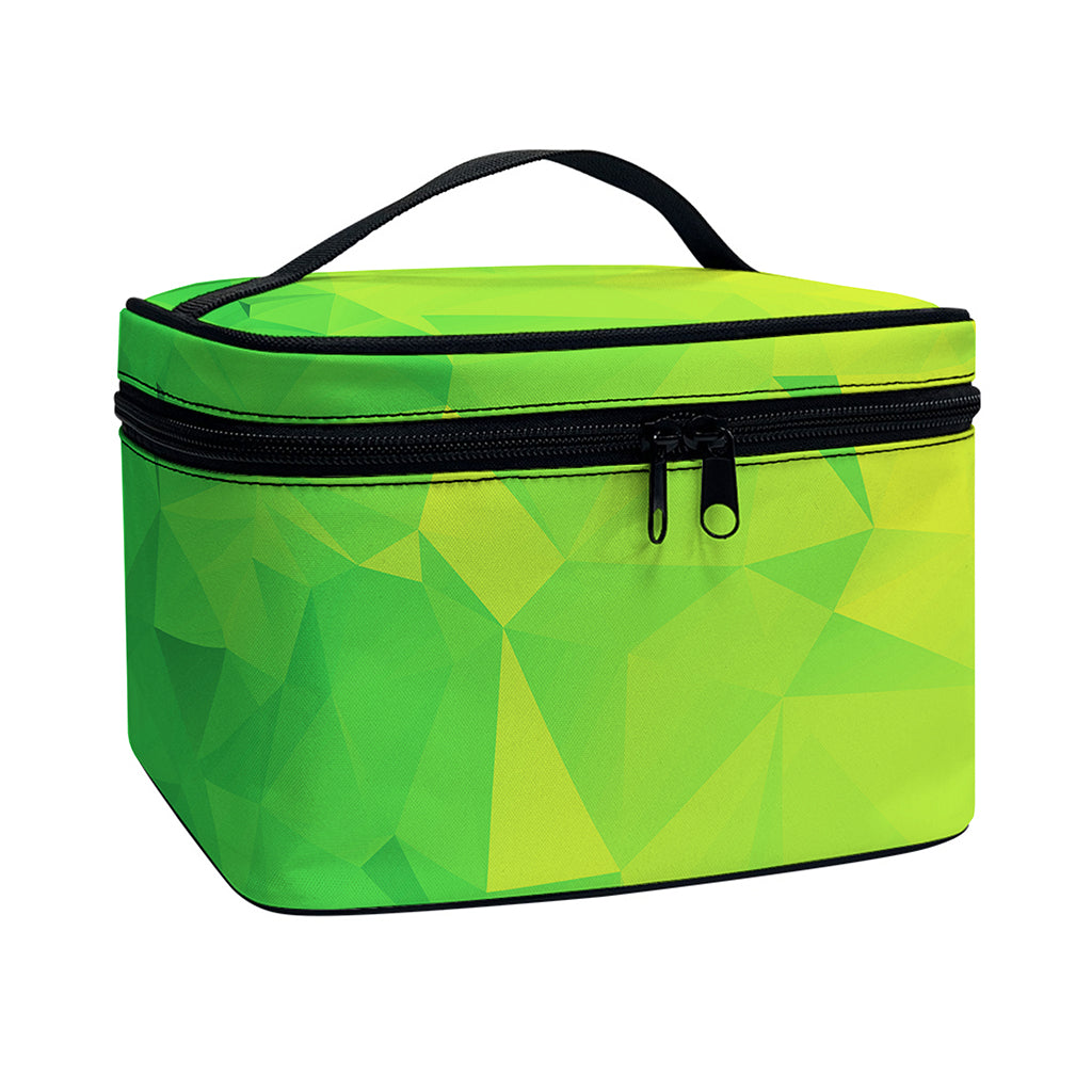 Lime Green Polygonal Geometric Print Travel Makeup Bag