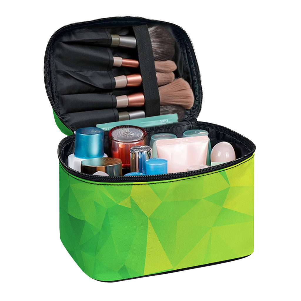 Lime Green Polygonal Geometric Print Travel Makeup Bag