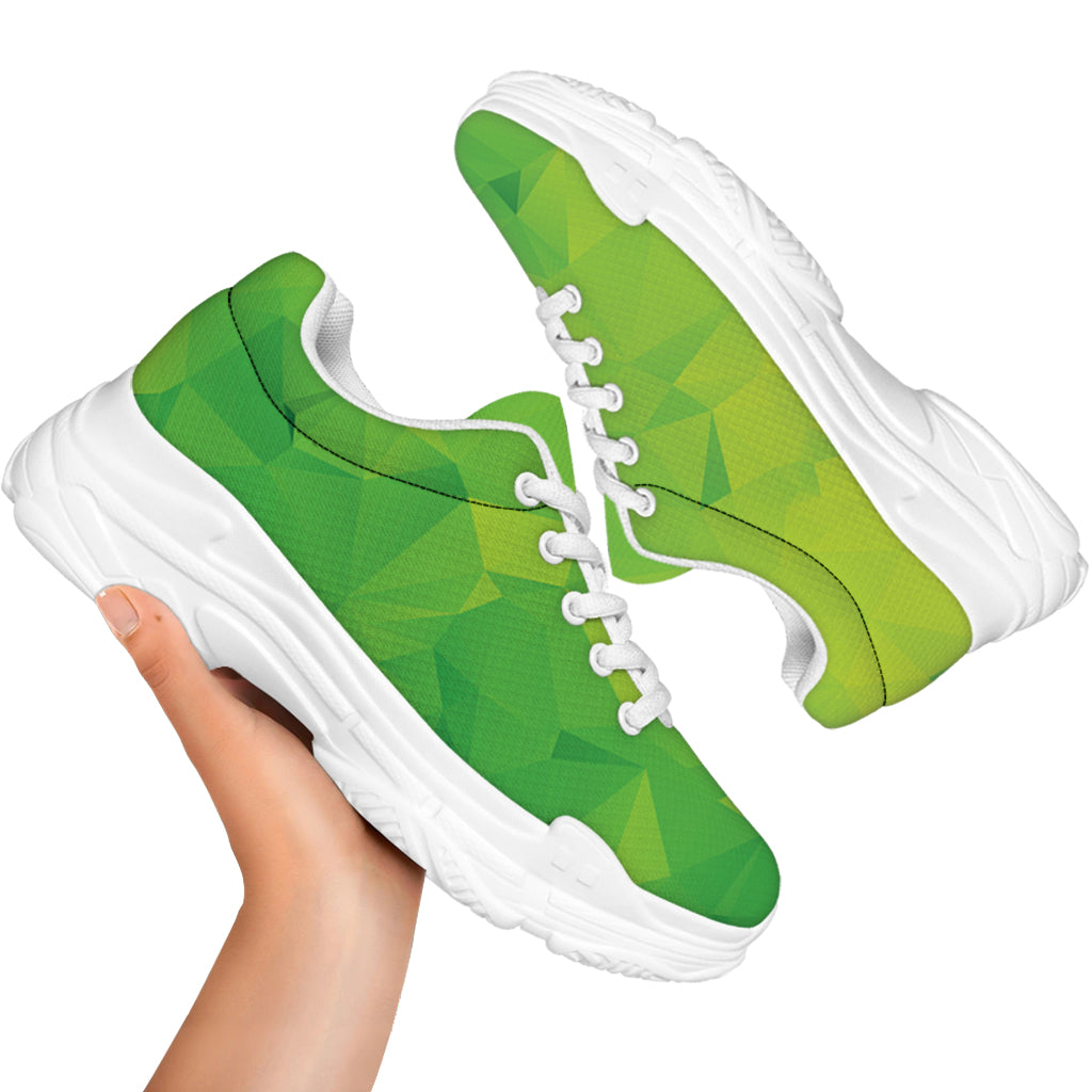 Lime Green Polygonal Geometric Print White Chunky Shoes