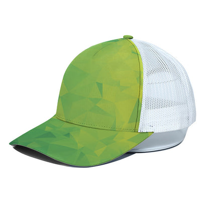 Lime Green Polygonal Geometric Print White Mesh Trucker Cap