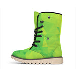 Lime Green Polygonal Geometric Print Winter Boots