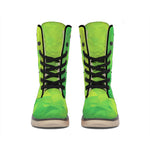 Lime Green Polygonal Geometric Print Winter Boots