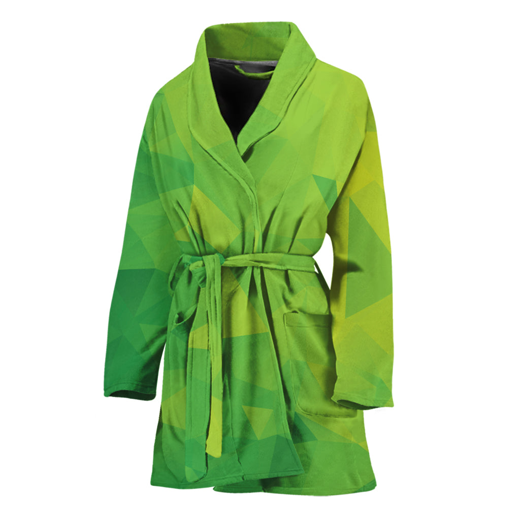 Lime Green Polygonal Geometric Print Women's Bathrobe