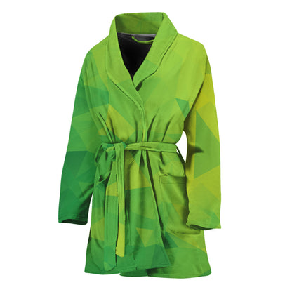 Lime Green Polygonal Geometric Print Women's Bathrobe