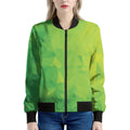 Lime Green Polygonal Geometric Print Women's Bomber Jacket
