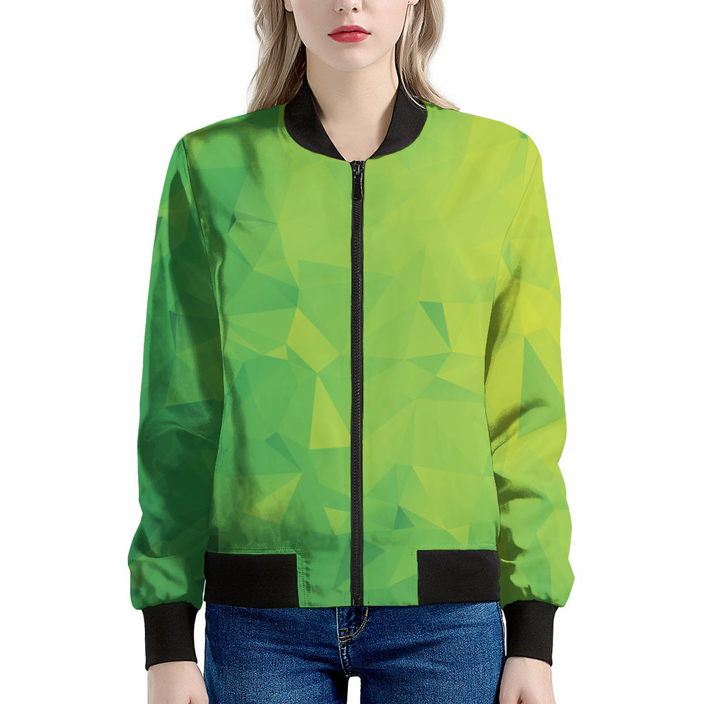 Lime Green Polygonal Geometric Print Women's Bomber Jacket
