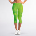Lime Green Polygonal Geometric Print Women's Capri Leggings