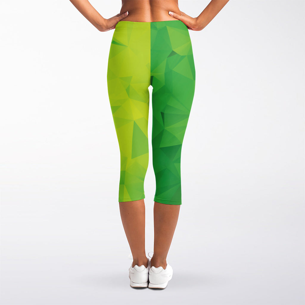 Lime Green Polygonal Geometric Print Women's Capri Leggings