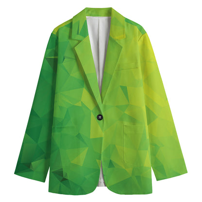 Lime Green Polygonal Geometric Print Women's Cotton Blazer