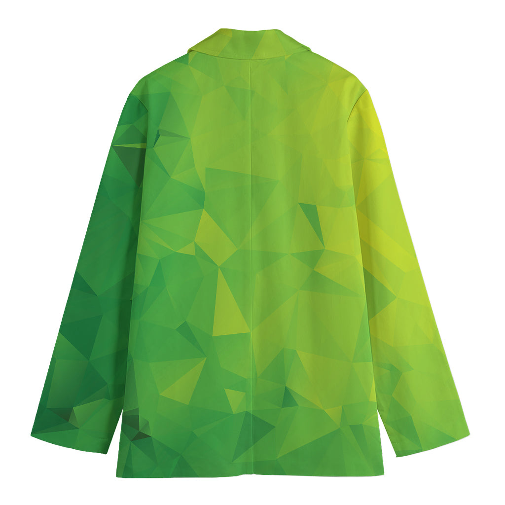 Lime Green Polygonal Geometric Print Women's Cotton Blazer